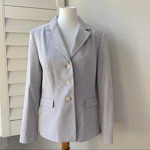 Talbots Blue & White Stripe Cotton Blazer Jacket Size 8